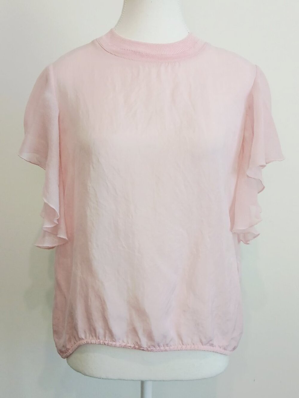 Sandro Paris Light Pink Ruffle Cupro Blouse Size Large